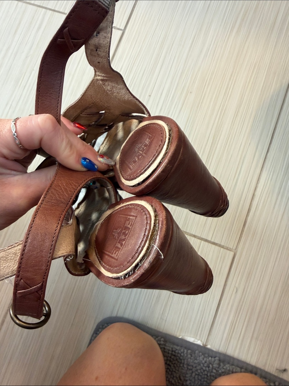 Frye Corrina Strappy Brown Woven Leather Wedge Sandals - Picture 6 of 7